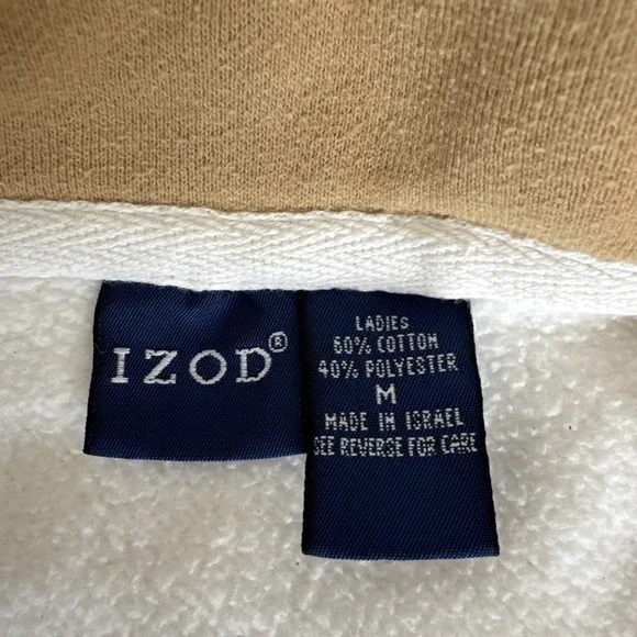 Izod Ladies Cotton Blend 1/4 Zip Pullover Sweater Women's Medium White Tan Trim - Picture 4 of 8